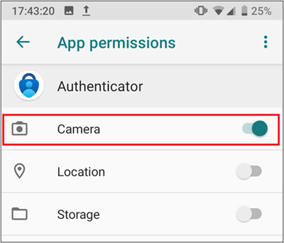 The Mobile Authenticator activate camera on Android. 
